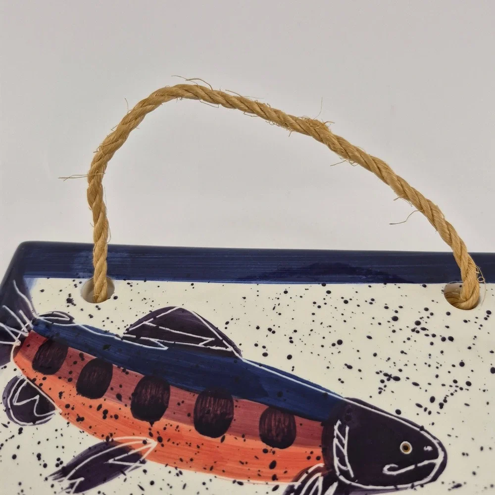 Vintage 1996 Shorelines by Julie Ueland Enesco Fish Ceramic Hanging Tile 8x8
